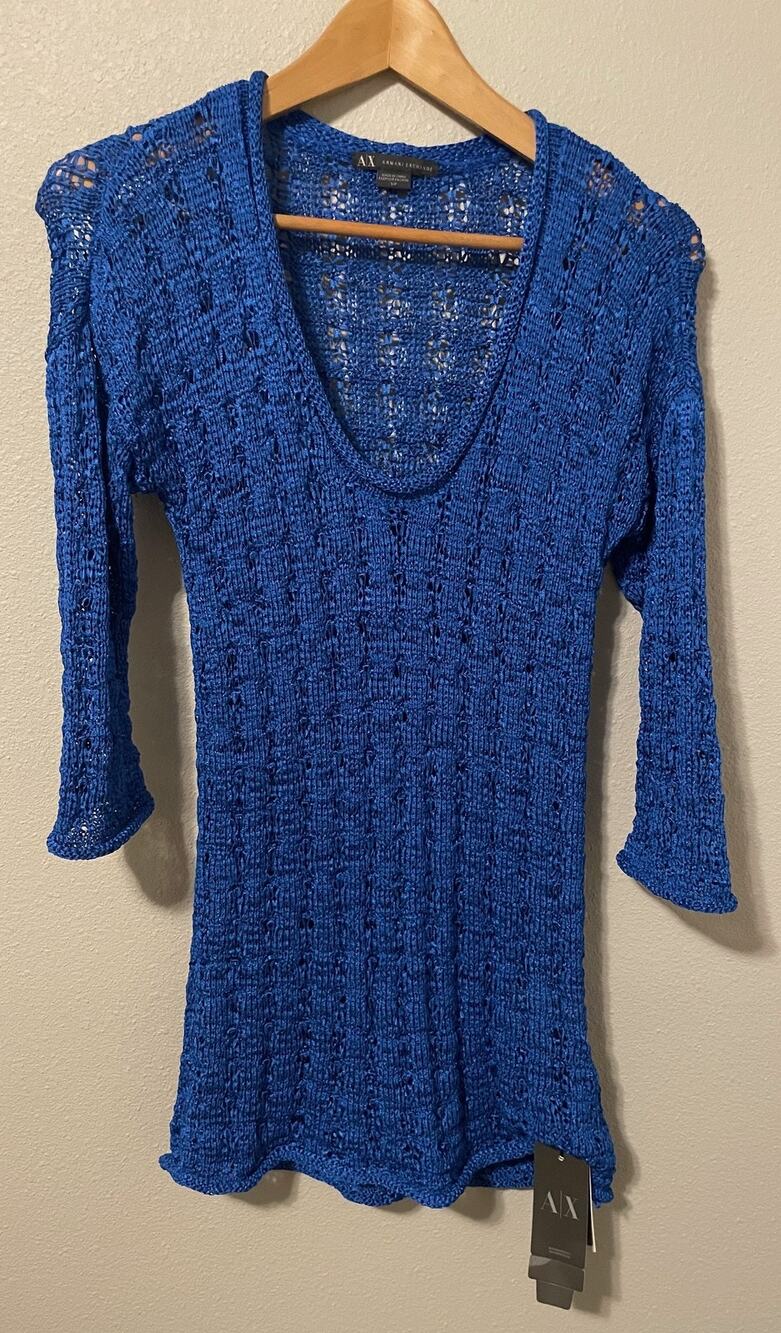 Vintage Armani Exchange Lightweight Sweater Womens S Blue Stretch Deadstock 2004